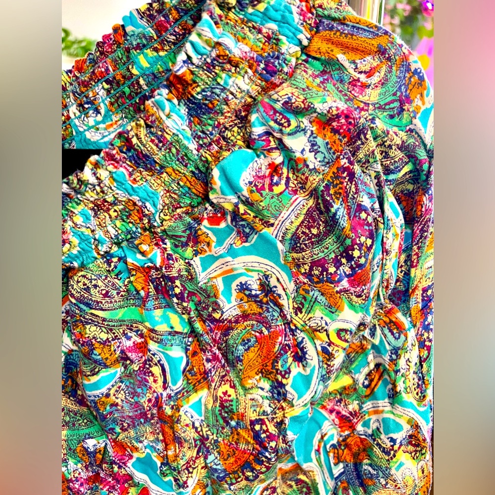 Paisley pants elastic waist wide leg